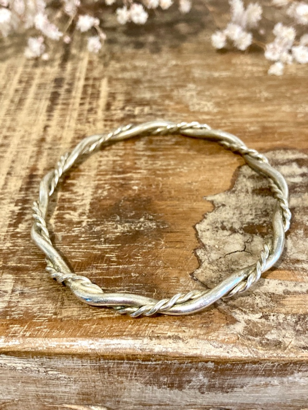 Twisted Wire Bangle Bracelet - Silver Tone - Picture 4 of 11
